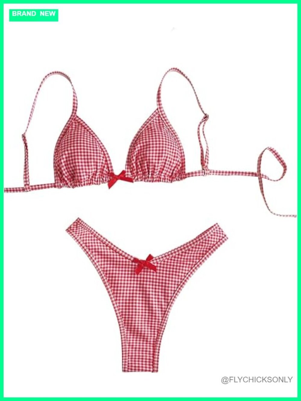 2 Piece Y2K Gingham Bow Triangle Bikini Set Checkered Swimsuit